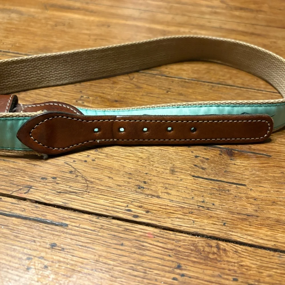 Aqua Green Mahi Dolphin Fish Embroidered Men’s Canvas Belt size 34